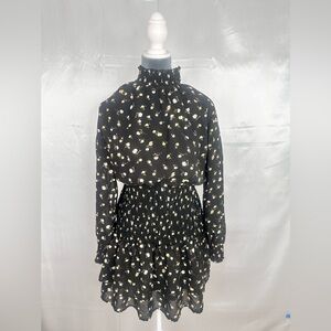 Speed Control Black Floral Dress with gathered waist and high neckline size XL